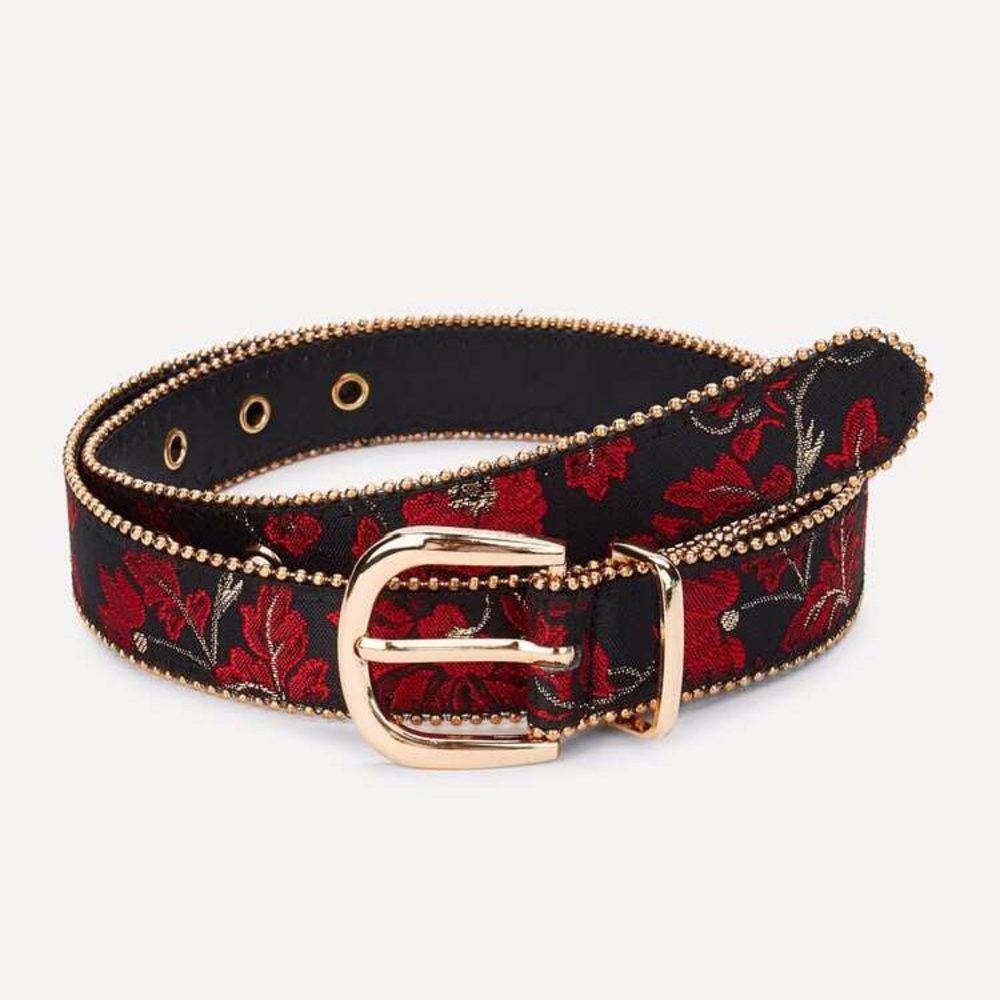 Flower Pattern Belt with Metal Balls